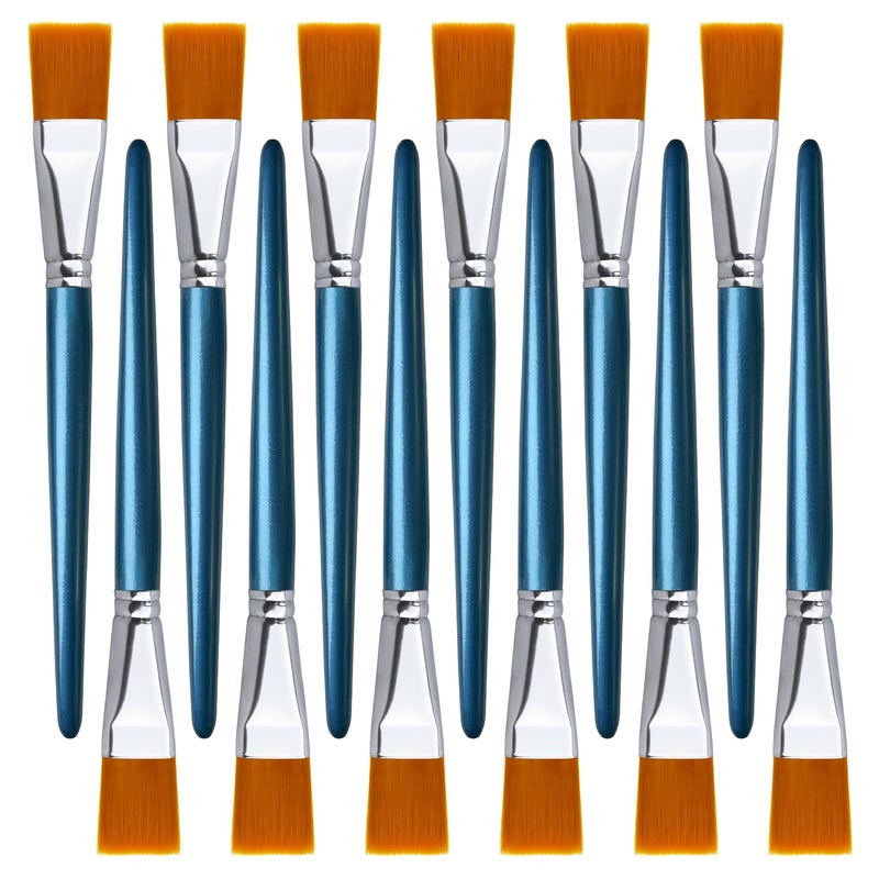 Greatandrew Great Andrew 12 Pieces 1 inch Flat Paint Brushes for Acrylic Painting, Small Paint Brushes with Wooden Handle for Acrylic, Watercolor, Oil, Crafts, Face Body DIY Painting - Image 1